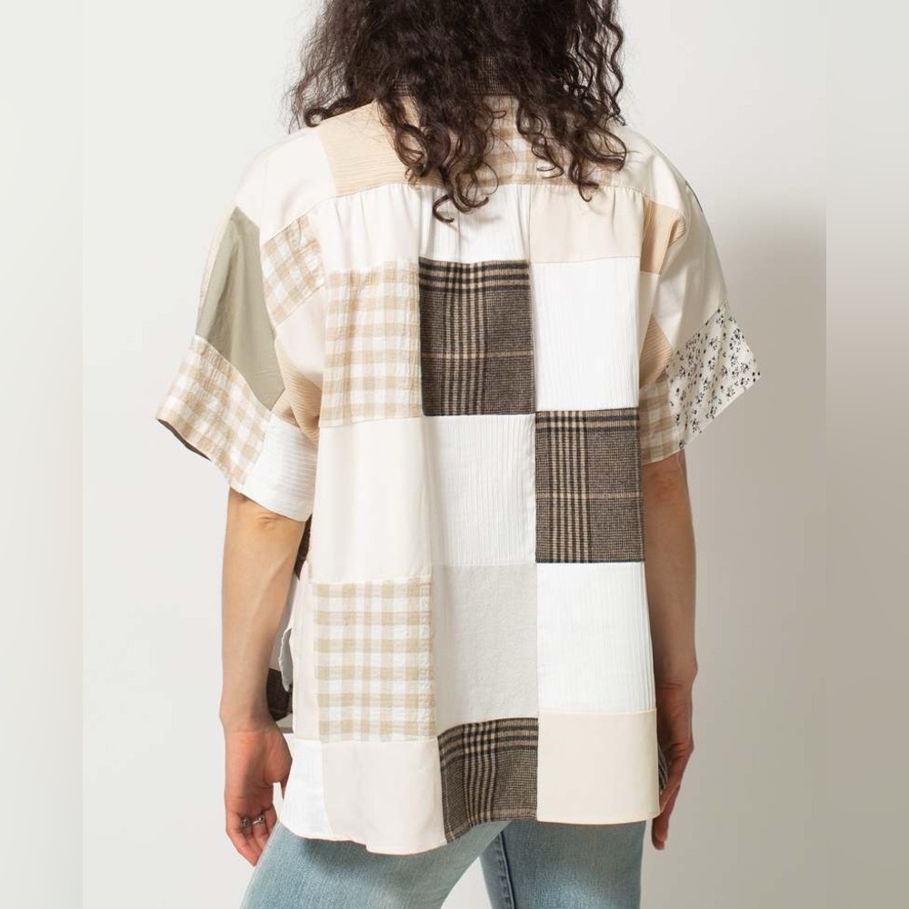LA RÉUNION Patchwork Crossover Shirt Women's Oversized Boxy Summer‎ Boho - Picture 2 of 8